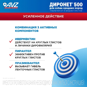 Диронет 500 таблетки для собак средних пород