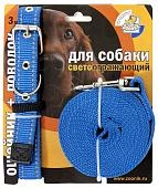 Зооник комплект капроновый поводок+ошейник со светоотражающей лентой на блистере