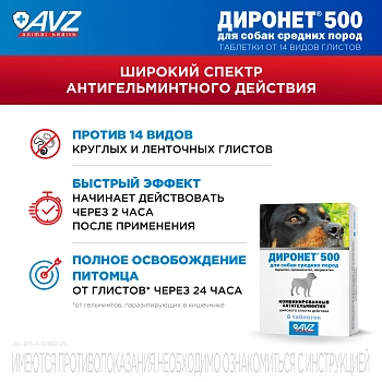 Диронет 500 таблетки для собак средних пород