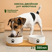 Mr.Kranch Bamboo миска керамическая двойная на бамбуковой подставке