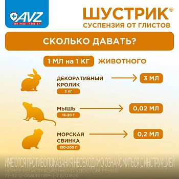 Шустрик суспензия для дегельминтизации грызунов и зайцеобразных