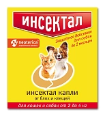 Инсектал капли от блох и клещей, для кошек и собак 2-4 кг