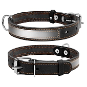 Collar ошейник кожаный со светоотражающей лентой